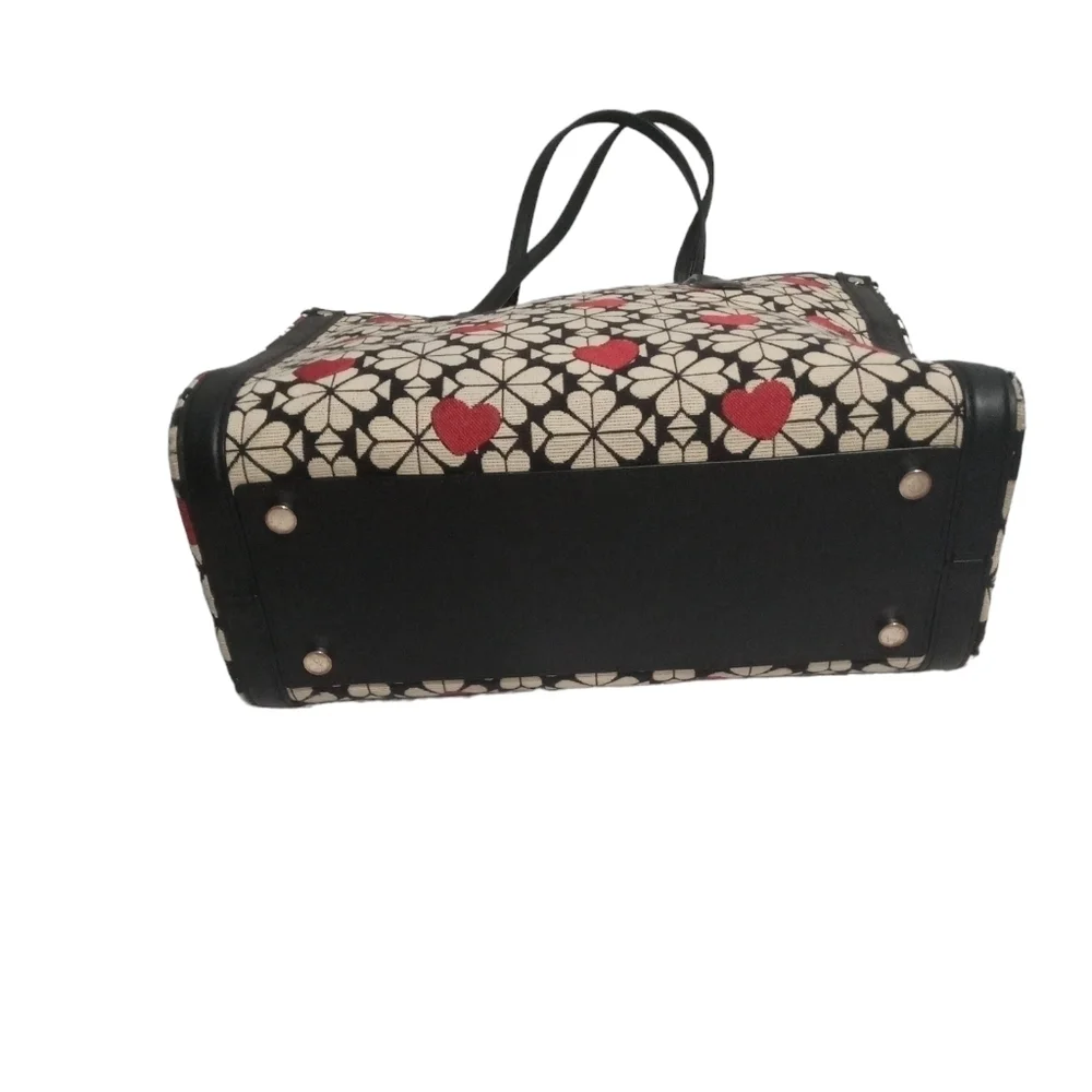 Kate Spade Italian Jacquard Canvas Heart Red Black Shoulder Tote Bag
